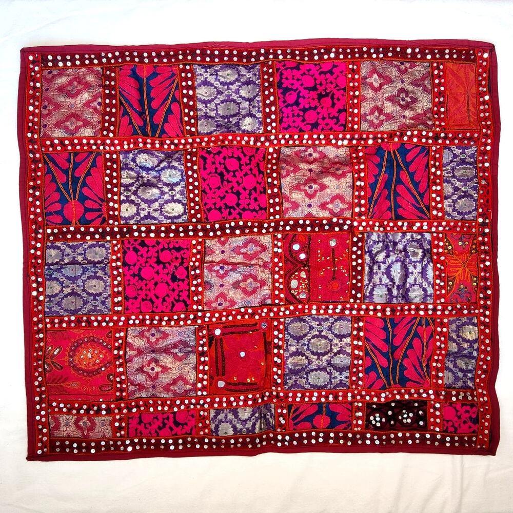 Handmade Bohemian Embroidered Patchwork Wall Hanging Tapestry from India